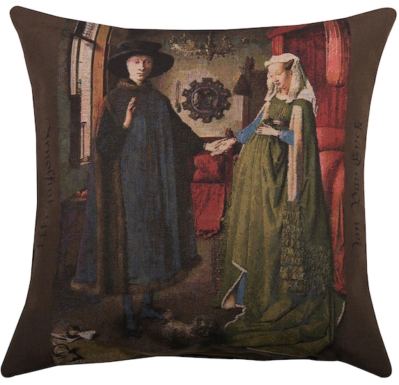 Arnolfini Tapestry Cushion Cover: Belgian Woven Art Pillow (18x18 inch)