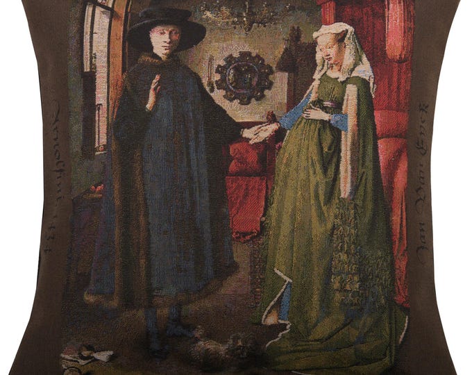 Arnolfini Tapestry Cushion Cover: Belgian Woven Art Pillow (18x18 inch)