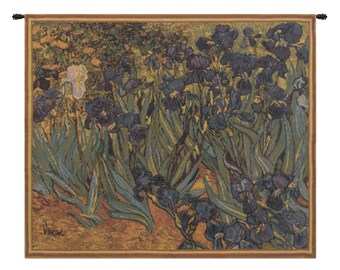 Iris European Wall Tapestry - Van Gogh Modern Wall Decor Art - Decorative Floral Belgian Wall Tapestry - Woven Jacquard Wall Hanging