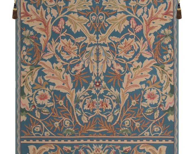 William Morris Acanthus Tapestry: Blue Floral Woven Wall Art