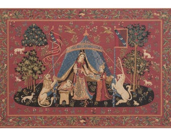Medieval Lady Unicorn Tapestry Wall Hanging Belgian Woven Art Vintage Home Decor