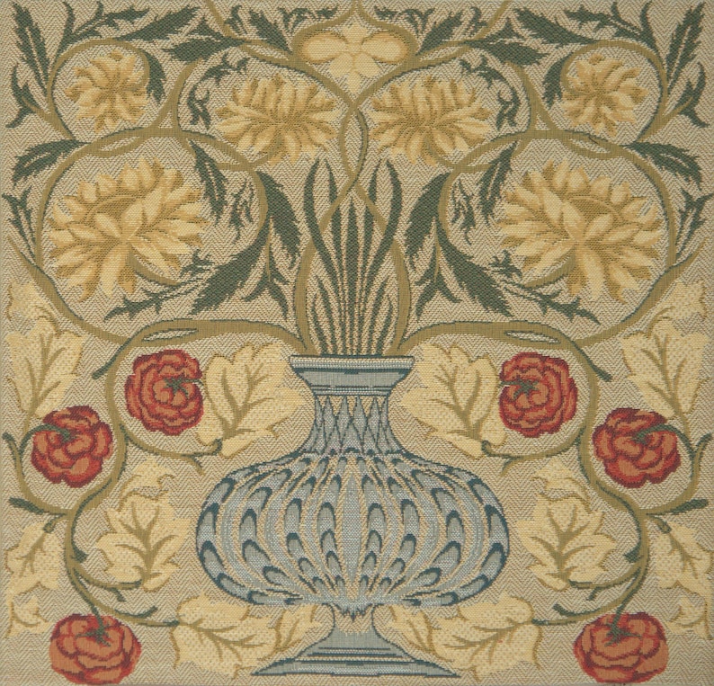 William Morris rose tapestry pillow cover with floral vase design vintage jacquard woven cushion for sofa home decor