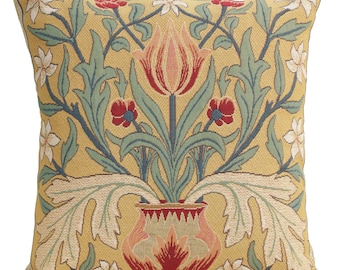 William Morris Tulip Tapestry Pillow Cover - Belgian Jacquard Woven Cushion Case Decorative Home Decor