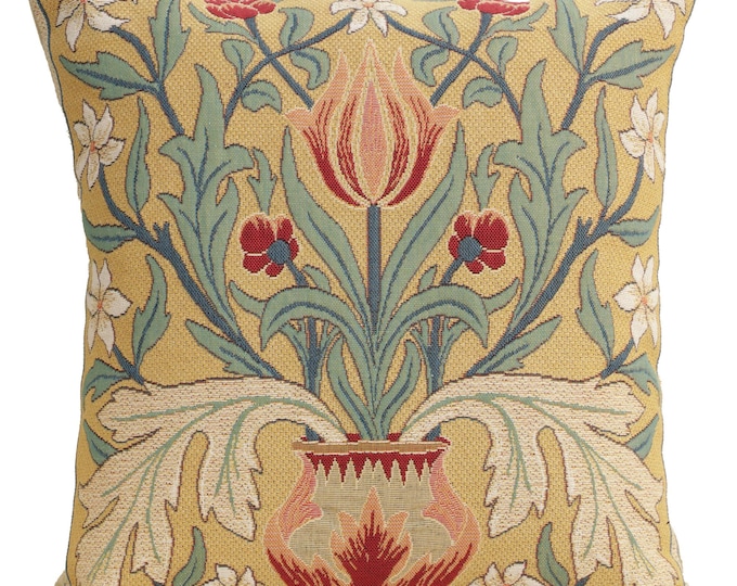 William Morris Tulip Tapestry Pillow Cover - Belgian Jacquard Woven Cushion Case Decorative Home Decor