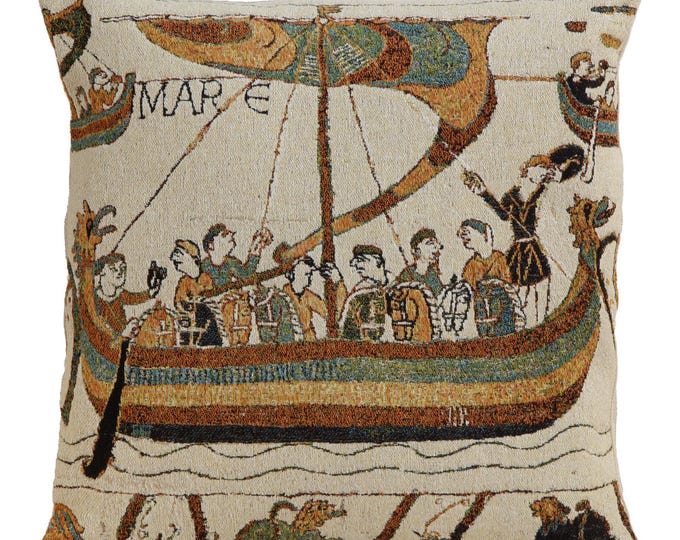 Medieval Bayeux Tapestry Jacquard Woven Cushion Cover - Belgian Throw Pillow for Historical Decor (18x18)