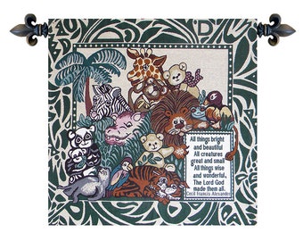 All Creatures Great and Small Wall Tapestry Woven - Jacquard Woven Animal Lover Decorative Art - Italian Wall Hanging for Home Decor