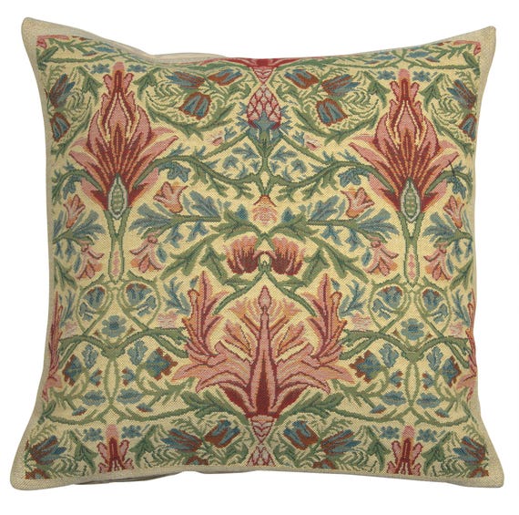 William Morris Snakeshead Tapestry Pillow Cover - Belgian Woven Floral Cushion 16x16