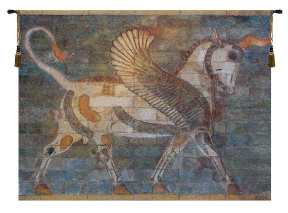 Winged Bull Tapestry: Belgian Woven Jacquard Wall Hanging (35x47 inch)