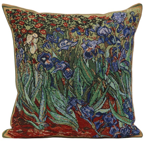 Van Gogh Tapestry Pillow Cover: Iris Floral Art, 16x16 Inch