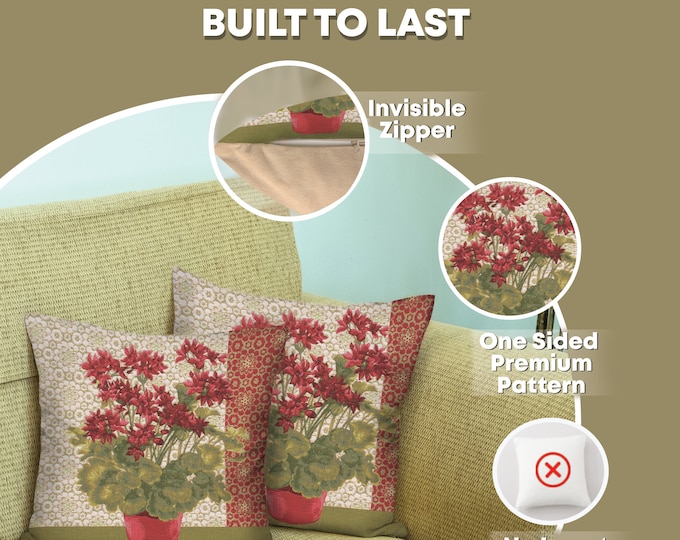 Red Geranium Tapestry Pillow Cover - French Floral Cushion (19x19)