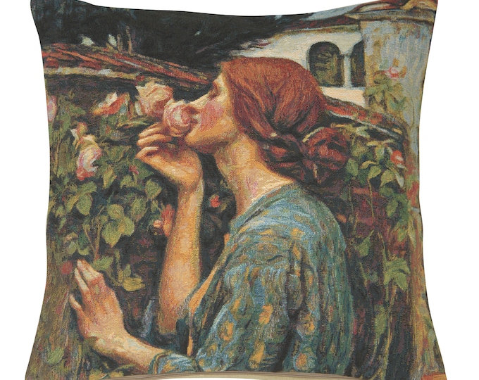Soul of the Rose Tapestry Pillow Cover: Belgian Floral Cushion (18x18)