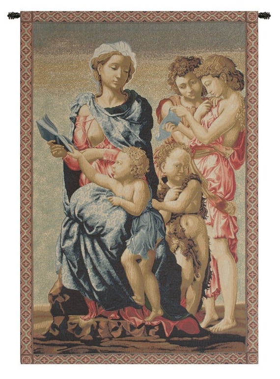 Michelangelo Madonna Tapestry: Italian Woven Religious Wall Art (38x24 inch)