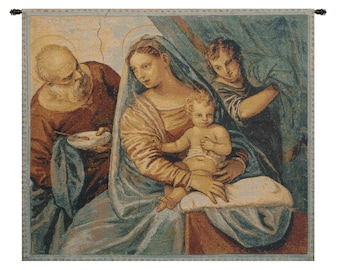 Madonna della Pappa European Wall Tapestry - Religious Wall Decor Art - Woven Italian Wall Tapestry - Family Love Jacquard Wall Hanging