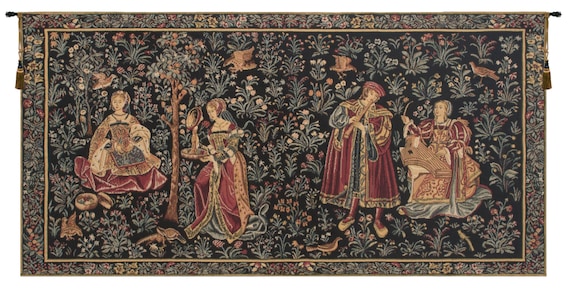 Medieval Gallantry Belgian Jacquard Tapestry Wall Hanging - Lined, Backed, Easy to Hang 17x35  inch