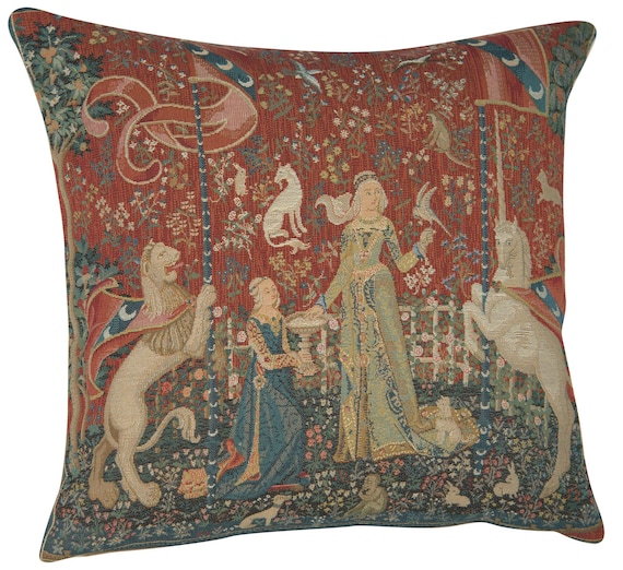 Millefleurs Tapestry Pillow Cover: Medieval French Art Cushion (19x19 inch)