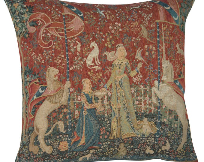 Millefleurs Tapestry Pillow Cover: Medieval French Art Cushion (19x19 inch)