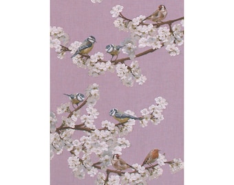 French Jacquard Table Runner: Spring Birds & Blossoms, 71x19 inch
