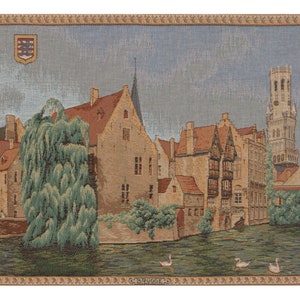 Bruges Riverside Tapestry: French Jacquard Woven Wall Art (15x18 inch)