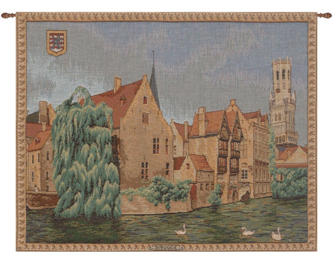 Bruges Riverside Tapestry: French Jacquard Woven Wall Art (15x18 inch)