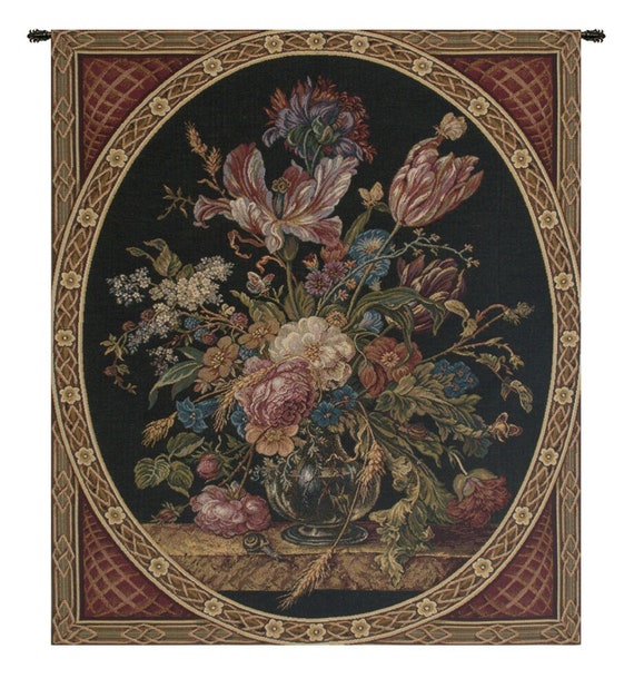 Floral Bouquet Tapestry: Italian Jacquard Woven Wall Art
