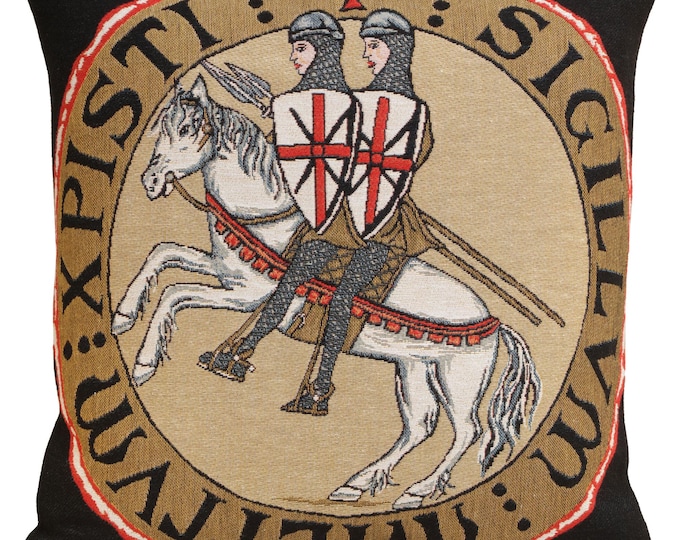 French Templier Seal Woven Tapestry Pillow Cover - Jacquard Decorative Cushion for Sofa (18x18 inch)