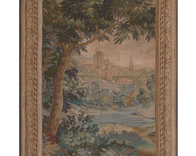 French Landscape Tapestry: Woven Jacquard Wall Hanging (74x30 inch)