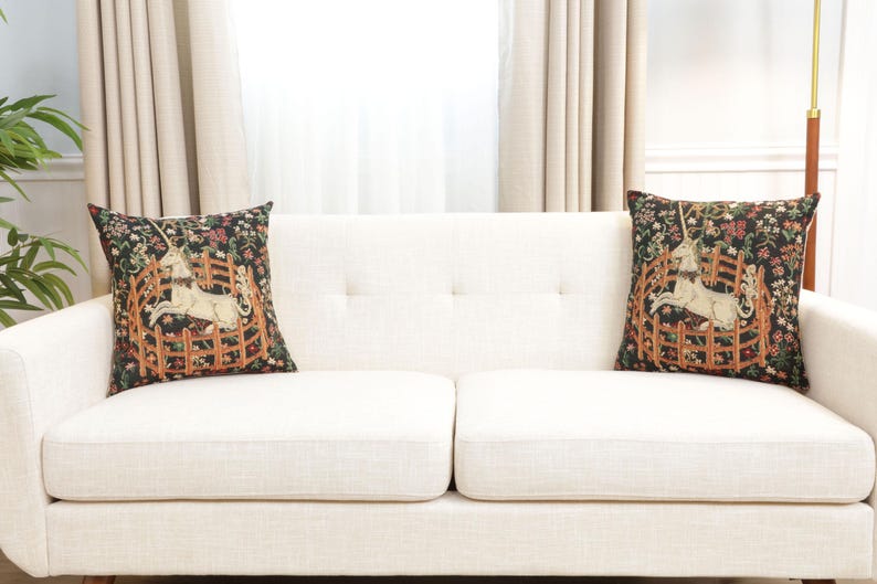 Belgian Woven Unicorn Millefleurs Tapestry Pillow Cover 16x16 Inch - Fantasy Home Decor Cushion Gift image 7