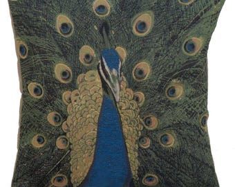 The Peacock French Tapestry Cushion Cover - Birds Art Decorative Cushion Cover - 19x19 Square Gobelin Throw Pillow Covers for Couch