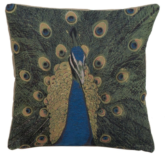 Peacock Tapestry Cushion Cover: French Birds Art Pillow (19x19 Square)