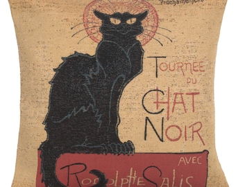 Tourney Du Chat Noir Tapestry Cushion Cover 18x18 inch - Belgian Woven Cat Pillow Cover - Animal Art Throw Pillows Case for Cat Lovers