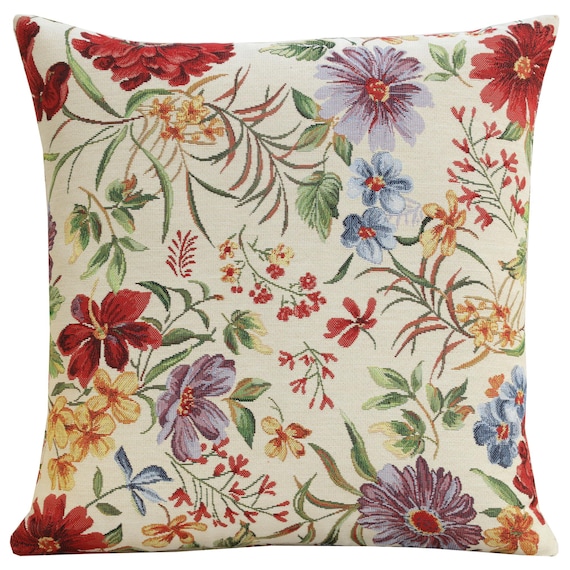 Floral Tapestry Pillow Cover: French Jacquard Woven Cushion (18x18)