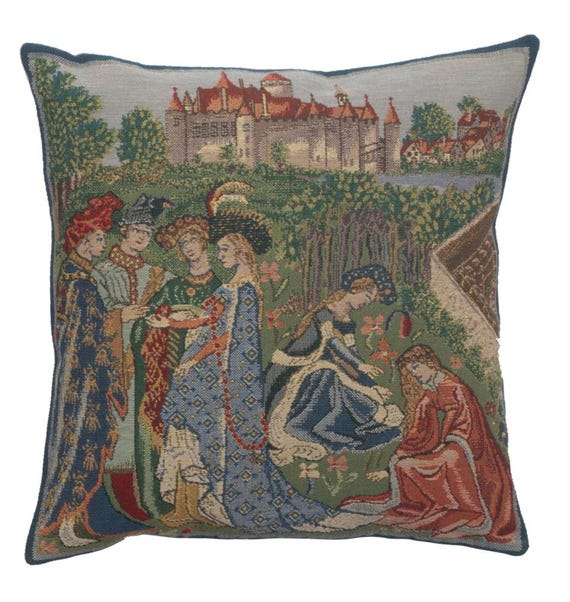 Duc De Berry Woven Tapestry Pillow Covers 16x16 Inch - Gobelin Jacquard Cushion Covers – Decorative Housewarming Gift for Women