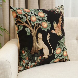 Lion and Pheasant Tapestry Cushion Cover Medieval Jacquard Woven Pillow 19x19 image 3