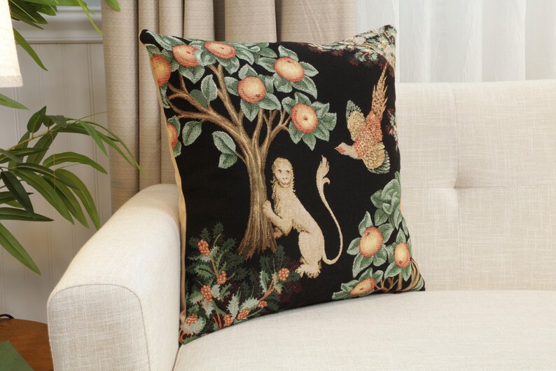 Lion and Pheasant Tapestry Cushion Cover Medieval Jacquard Woven Pillow 19x19 image 3