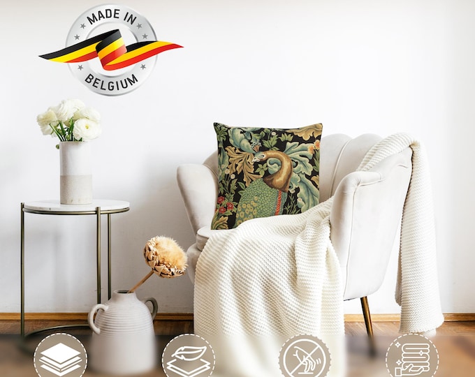 William Morris Peacock Tapestry Pillow Cover: Belgian Woven Cushion