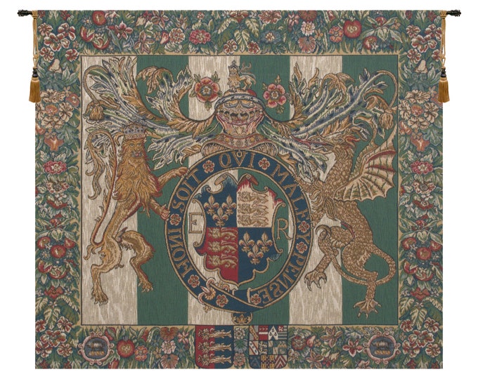 Royal Arms of England European Wall Tapestry - Decorative Medieval Wall Decor Art - Belgian Wall Tapestry - Woven Jacquard Wall Hanging