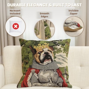 Medieval Bulldog Tapestry Pillow Cover - Funny Belgian Woven Cushion Case for Home Decor 18x18