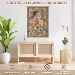 Gustav Klimt 'The First Kiss' Tapestry Wallhanging, Jacquard Woven Wall Tapestry image 6