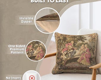European Woven Tapestry, Belgian Pillow Covers, 18x18 inch, Garden Party Cushion Covers, Housewarming Gift For her, Decorative Pillow Covers