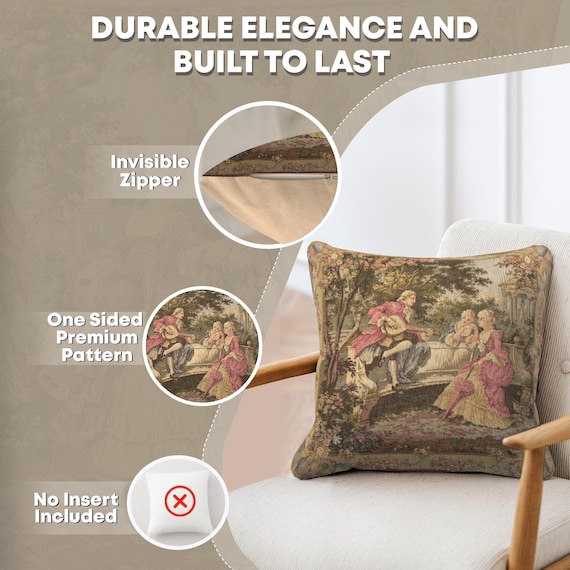 Belgian Woven Tapestry Pillow Cover: French Garden Party Cushion (18x18 inch)