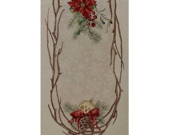 Christmas Table Runner: Poinsettia, Pinecone Holiday Centerpiece