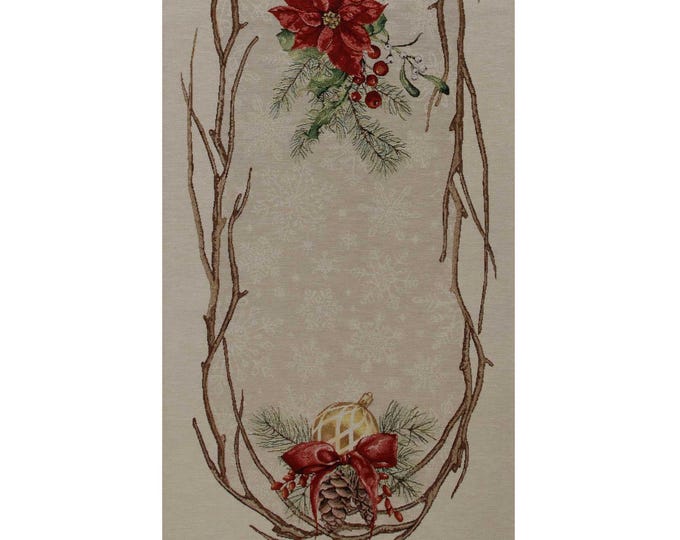 Christmas Table Runner: Poinsettia, Pinecone Holiday Centerpiece