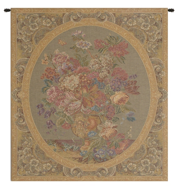 Elegant Floral Bouquet Woven Wall Tapestry - European Cream Background Art Hanging for Home Decor