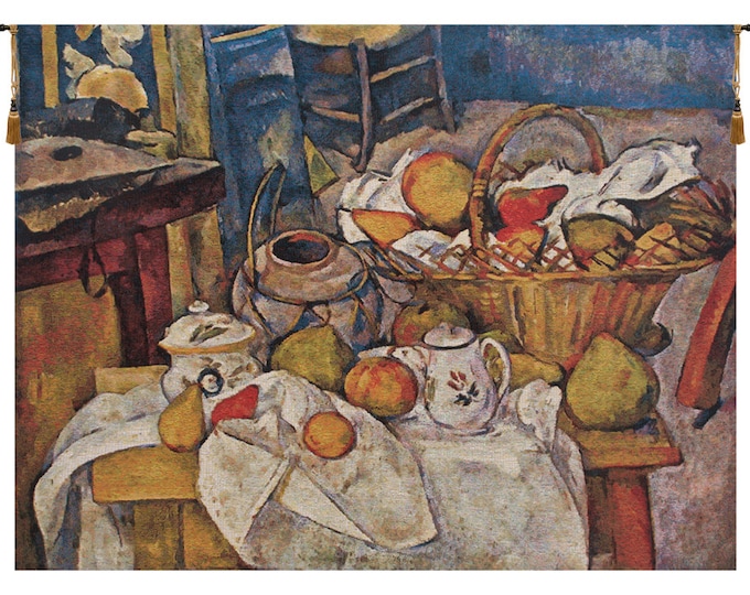 Cezanne Fruits Basket Tapestry: Woven Belgian Wall Decor (29x39 inch)