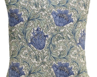 Blue Anemone Tapestry Cushion Cover 18x18 inch - Woven Floral Pillow Case for Home Decor