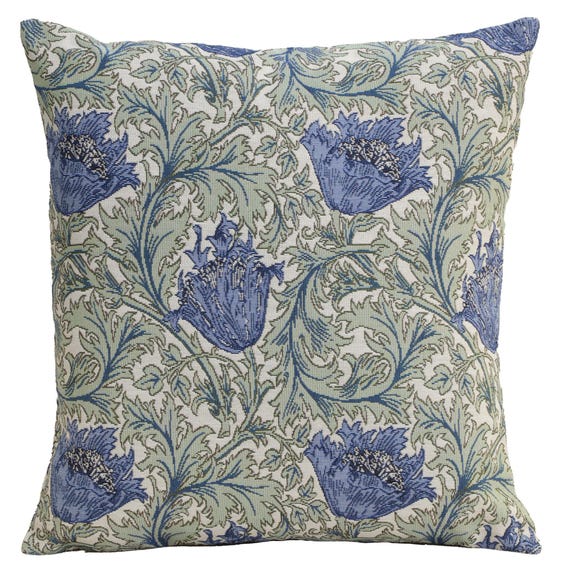 Blue Anemone Tapestry Cushion Cover 18x18 inch - Woven Floral Pillow Case for Home Decor