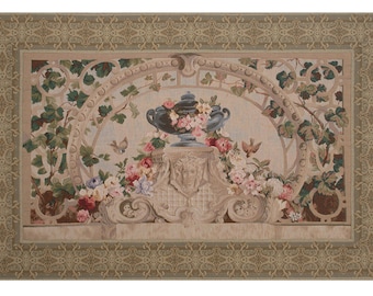 Beauvais III with Border European Wall Tapestry - Medieval Floral Wall Tapestry - Decorative French Wall Hanging - Woven Jacquard Wall Art