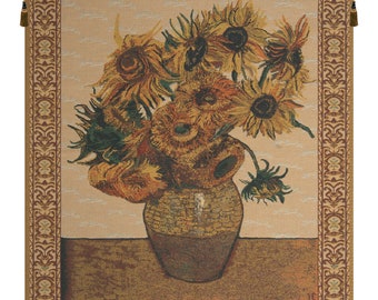 The Sunflower Beige European Wall Tapestry - Flower Bouquet Tapestry Wall Décor Art - Van Gogh Wall Art - Yellow Floral Wall Decor Art