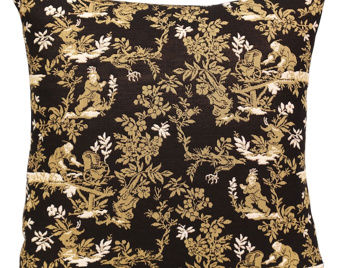 French Toile de Jouy Jacquard Woven Tapestry Cushion Cover Decorative Throw Pillow 19x19