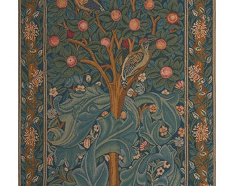 Woodpecker without Verse European Wall Tapestry - William Morris Art - Tree and Birds Decorative Wall Hanging - Woven French Wall Tapestry
